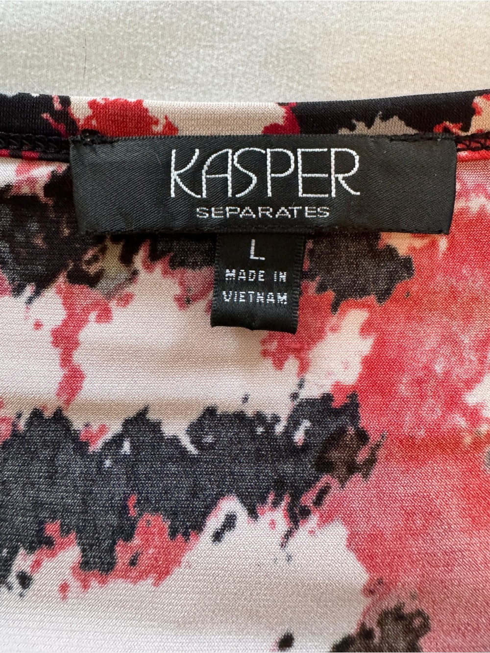 Kasper Abstract Floral Print Scoop Neck Top Size Large Red Black - Picture 6 of 11